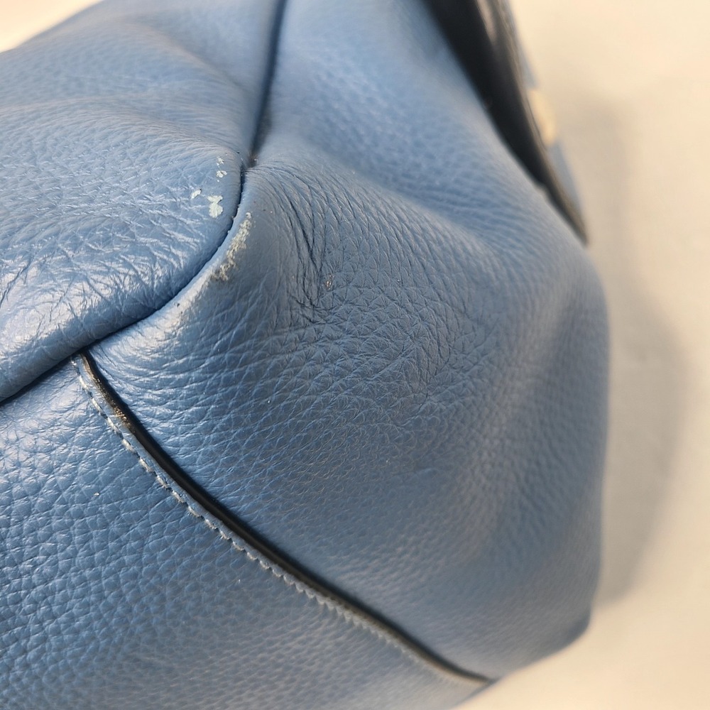 Coach Pennie Pebbled Leather Sky Blue Blk Trim Shoulder Handbag Purse Rare Color - Picture 9 of 11